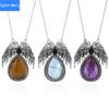European and American Trendy Personalized Angel Wings Natural Crystal Stone Drop-shaped Pendant Necklace Jewelry