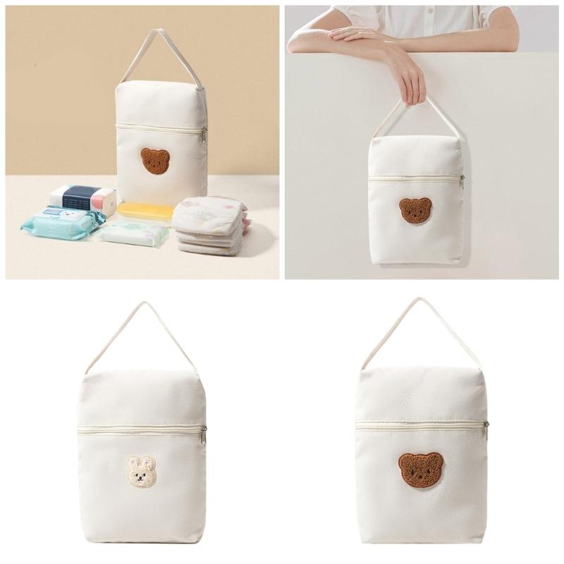 Cute Bear Themed Mom Bag Diaper Organiser Case Canvas Handbag with Spacious Compartments for Infant Essential