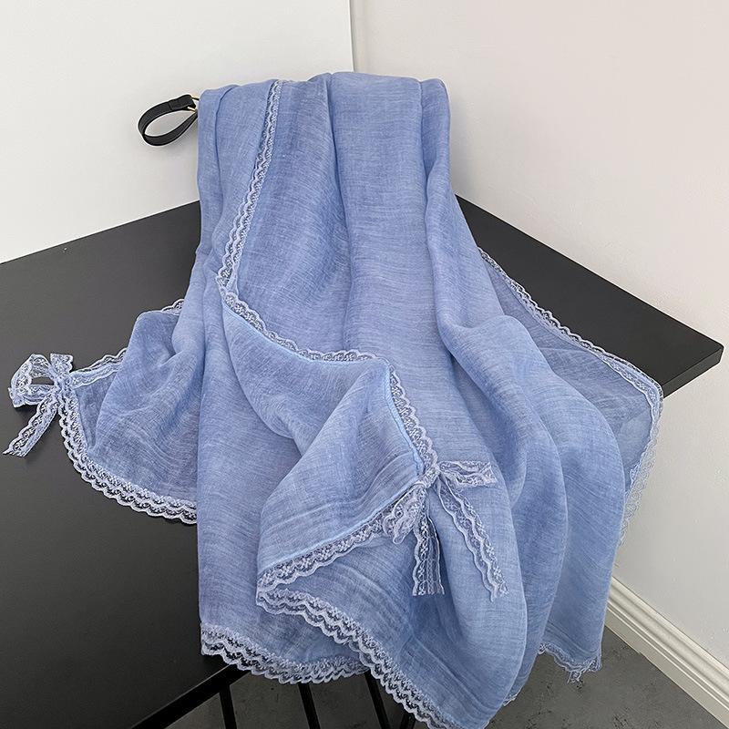 Eșarfă Subțire de Modă High-end Nouă de Primăvară și Vară Design Trendy Nișă Eșarfă cu Fundă din Dantelă