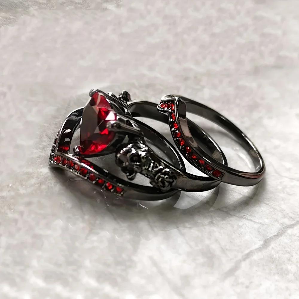 Gothic Style Rings Heart Shape Zircon Horror Skull On The Band Black / Red / Purple Just Pick One Halloween Decor
