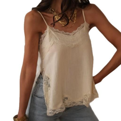 European and American women's lace cotton and linen suspender vest women's summer French outer wear pure desire style design top