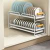 Dish Storage Rack Drawer Type Carbon Steel Frame Wooden Handle Organizer Rational Use of Space Drying Rack for Kitchen