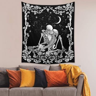The Lovers Skull Tapestry,Black And White Romantic Constellation Skeleton Tapestries Wall Hanging Decor For Living Room Bedroom