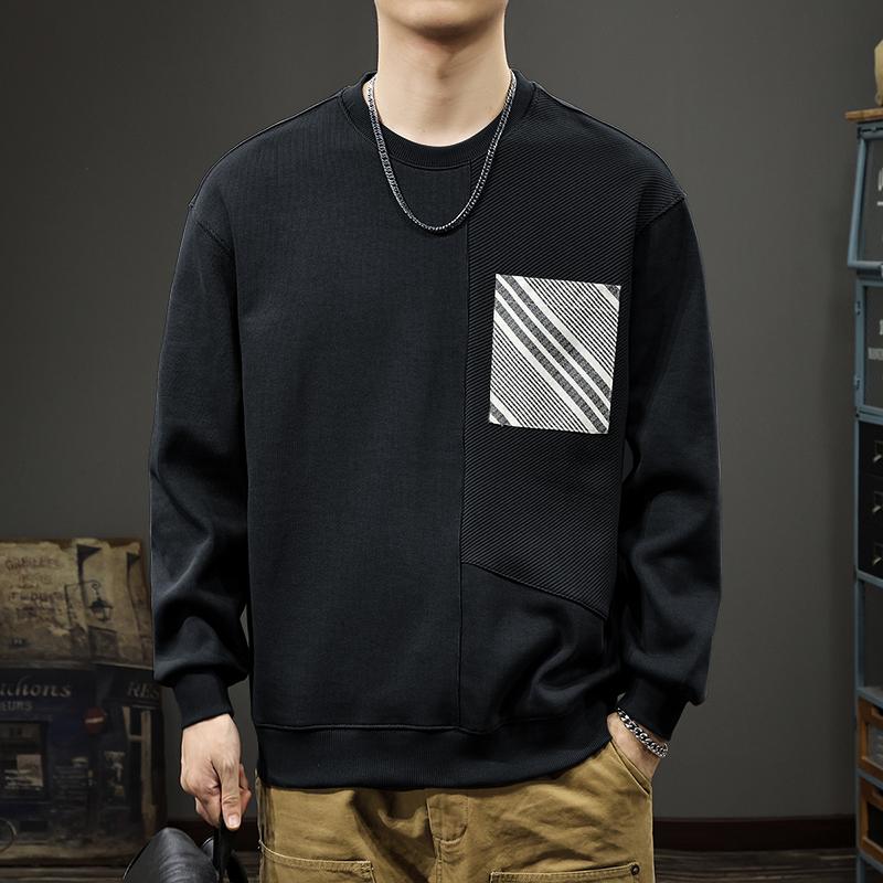 Американский ретро-дизайн Sense Splicing Pocket свитер мужской осенний тяжелый круглый — фото 7