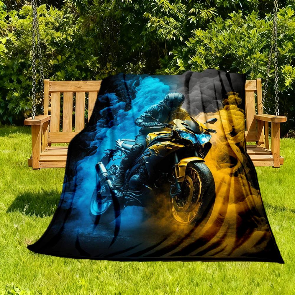1pc Motorcycle Rider Flannel Blanket, Comfortable and Warm Blanket, for Camping Sofa Bed and Couch Office035