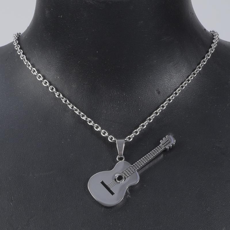 Musical Guitar Pendant with 60cm/24in Chain Hip Hop Music Style Stainless Steel Guitar Pendant Jewelry Personalized Gift