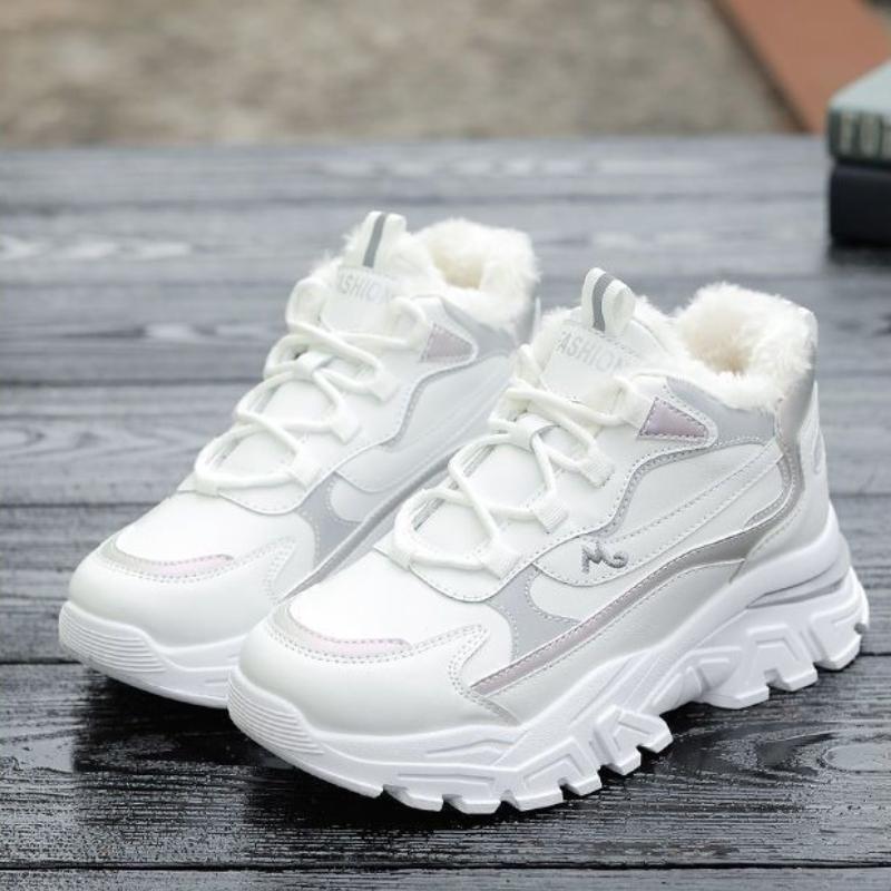 Winter New Fleece Lined Chunky Sneakers for Women Warm Cotton Sports Shoes Trendy Casual Footwear for Students