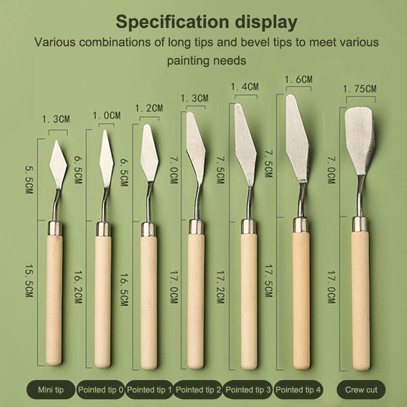 7 ks/Sada nerezových špachtlí na olejomalbu Umělecké nástroje Špachtle Paletový nůž Míchací nůž na olejomalbu Stěrka Umělecké nástroje
