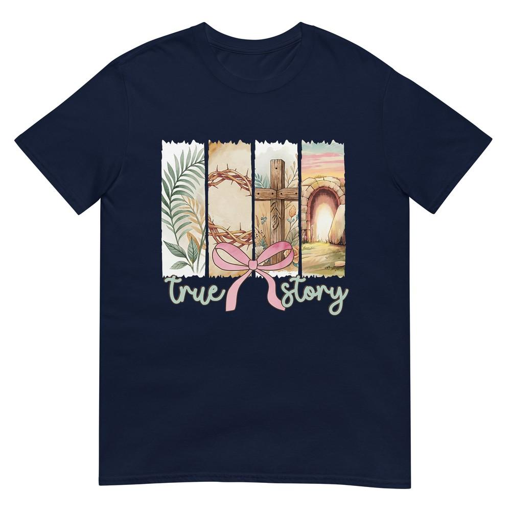 True Story He Is Risen Retro Christian Easter Coquette Bow TShirt S