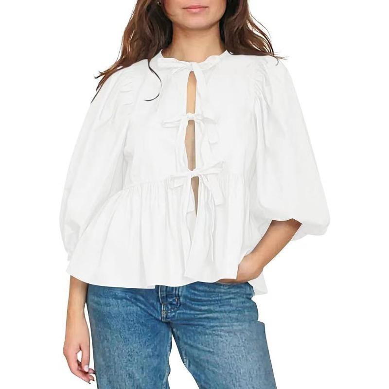 Women's Summer New Sweet Casual Lace Up Striped Top