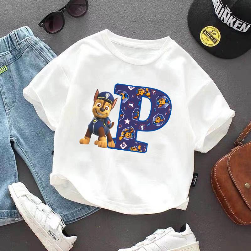 PAW Patrol Child Short Sleeve T-shirt Cartoon Chase A-Z Print Cotton Tees Girls Summer Casual Round Neck Tops Kids Birthday Gift