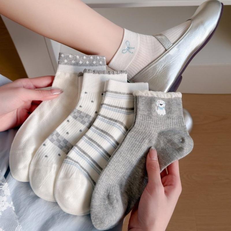 Spring and Summer Children's Thin Style Breathable Cartoon Embroidery Short Tube Socks - Cotton Cute Embroidery Socks