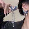 Elegent Blue Starry Sky Butterfly Earrings for Women Long Tassels Chain Zircon Luxury Red Drop Earrings Sweet Cool Y2K Jewelry