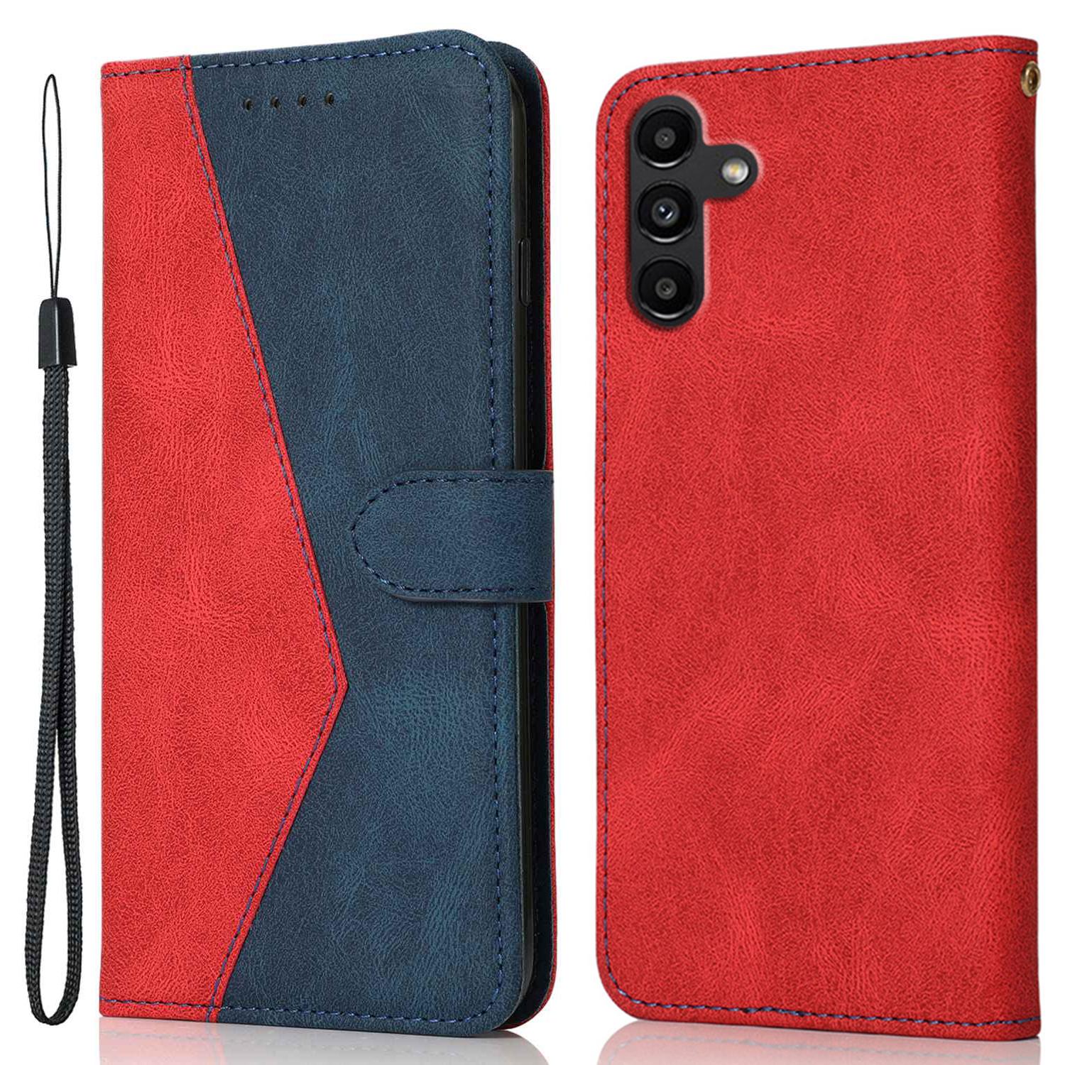 

For Samsung Galaxy A36 5G Cover Color Splicing Wallet Stand Leather Phone Case with Wrist Strap E