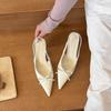 So Beautiful!! Nude Pointed Bow Light Mouth High Heels Women's 2025 Spring New Versatile Rear Empty Sandals