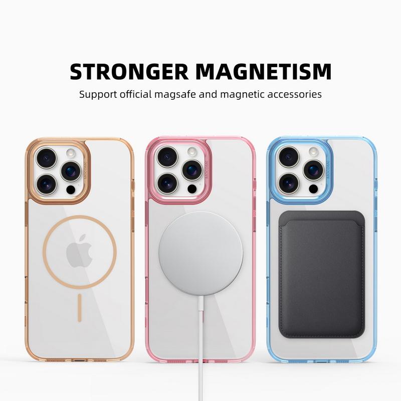 Genomskinligt Magsafe Magnetiskt Fodral För iPhone 16 Pro Max 15 Pro 14 13 12 11 Metallisk Linsram Genomskinligt Stötsäkert Mjuk Kantad Mobilskal