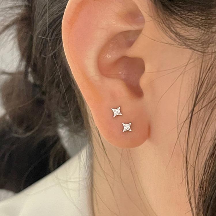 Copper Zircon Star Tiny Stud Earrings for Women Fine Jewelry Minimalist Ear Hole Care Accessories Gifts