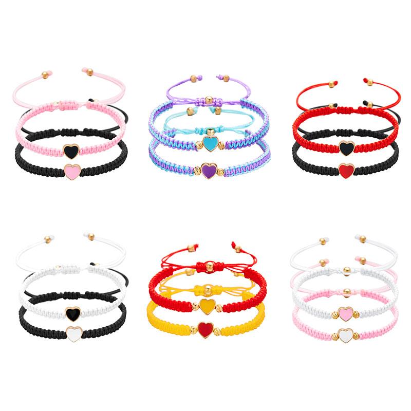 2Pcs Love Heart Beaded Couple Bracelet for Women Men Lucky Red Black Braided Rope Matching Bracelet Friendship Charm Jewelry