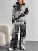 Retro Pattern 1116 European and American Autumn and Winter Casual Long-sleeved Suit Women's Hooded Sweater Trousers Two-piece Set