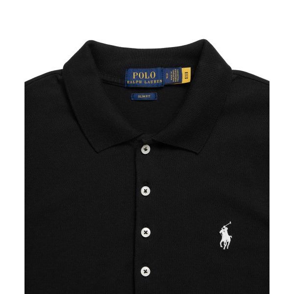 Polo Ralph Lauren SS22 Slim Fit Stretch Solid Short Sleeve Polo Shirt Women Tops Black WMPOKNINCU20251-001