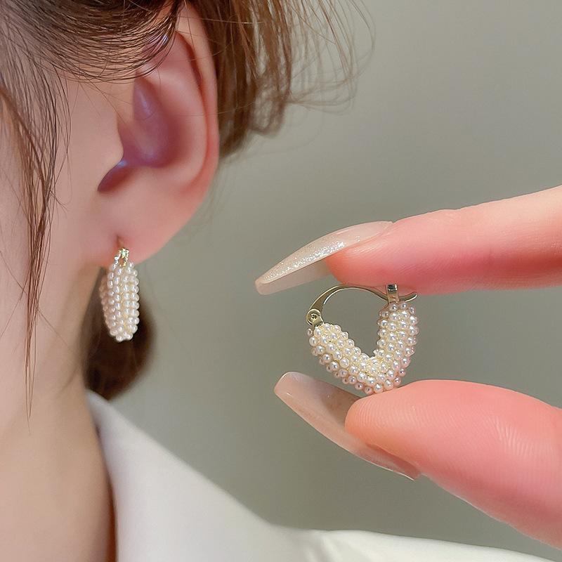 Zircon Mermaid Ji Pearl Geometric Oval Earrings French Light Luxury Premium Stud Earrings Temperament Earrings