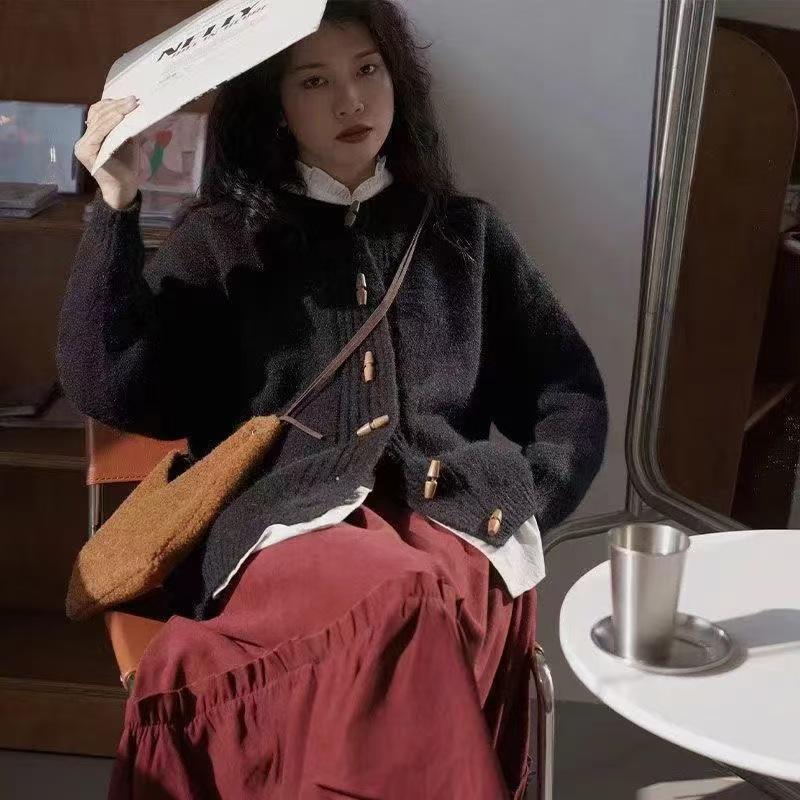 Cardigã de Malha Feminino com Botão de Alavanca Retrô - Estilo Coreano, Outono/Inverno