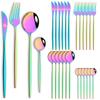 24pcs Stainless Steel Cutlery Set Knife Coffee Spoon Fork Dinnerware Set Mirror Durable Flatware Western Party Kitchen Tableware