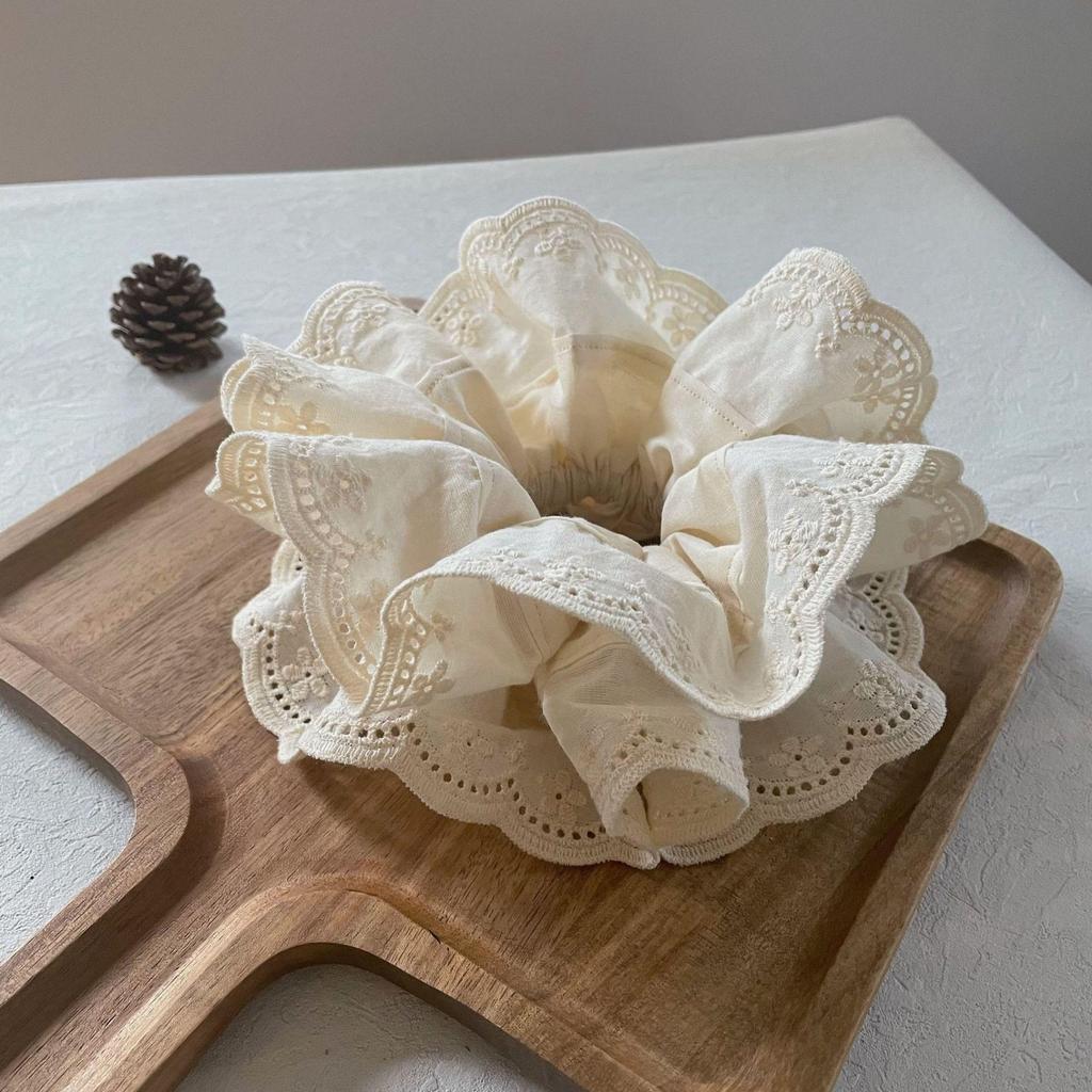 Vintage French-Style Double Layer Fluffy White Lace Hair Tie