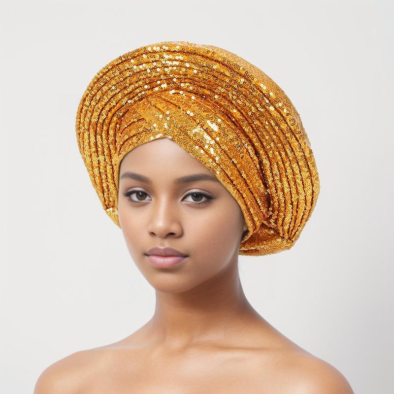 Nouă pălărie cu paiete laminată pentru industria grea, cu turban de nuntă africană, pălărie Baotou, pălărie etnică