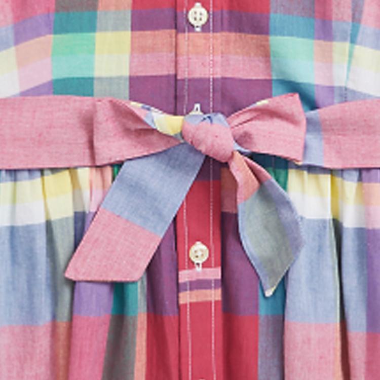 Polo Ralph Lauren Dress Ss24 Plaid Collar Single-Breasted Tie Short Sleeve Kids Dress Red CWPODRSG3D20772-600