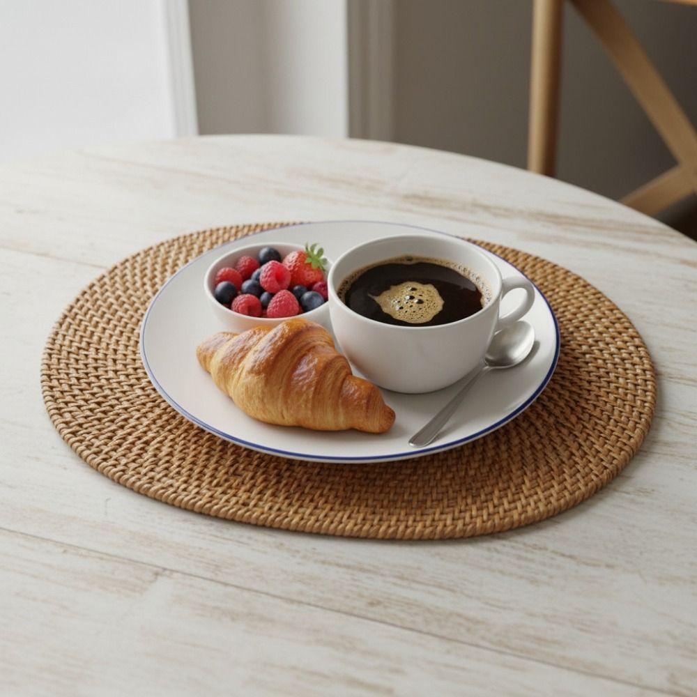 Handmade Oval Rattan Woven Placemat Non-Slip Coaster Tableware Heat-Insulated Mat  Dining Table