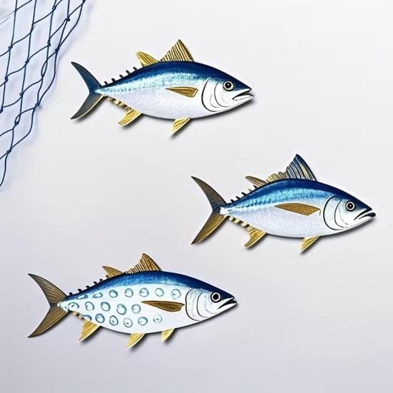 3 ks Dřevěná tuna Nástěnná dekorace Mořští živočichové Závěsná dekorace na zeď Námořní pobřežní téma Nástěnná socha pro domácnost Chatku u jezera Výzdoba místnosti