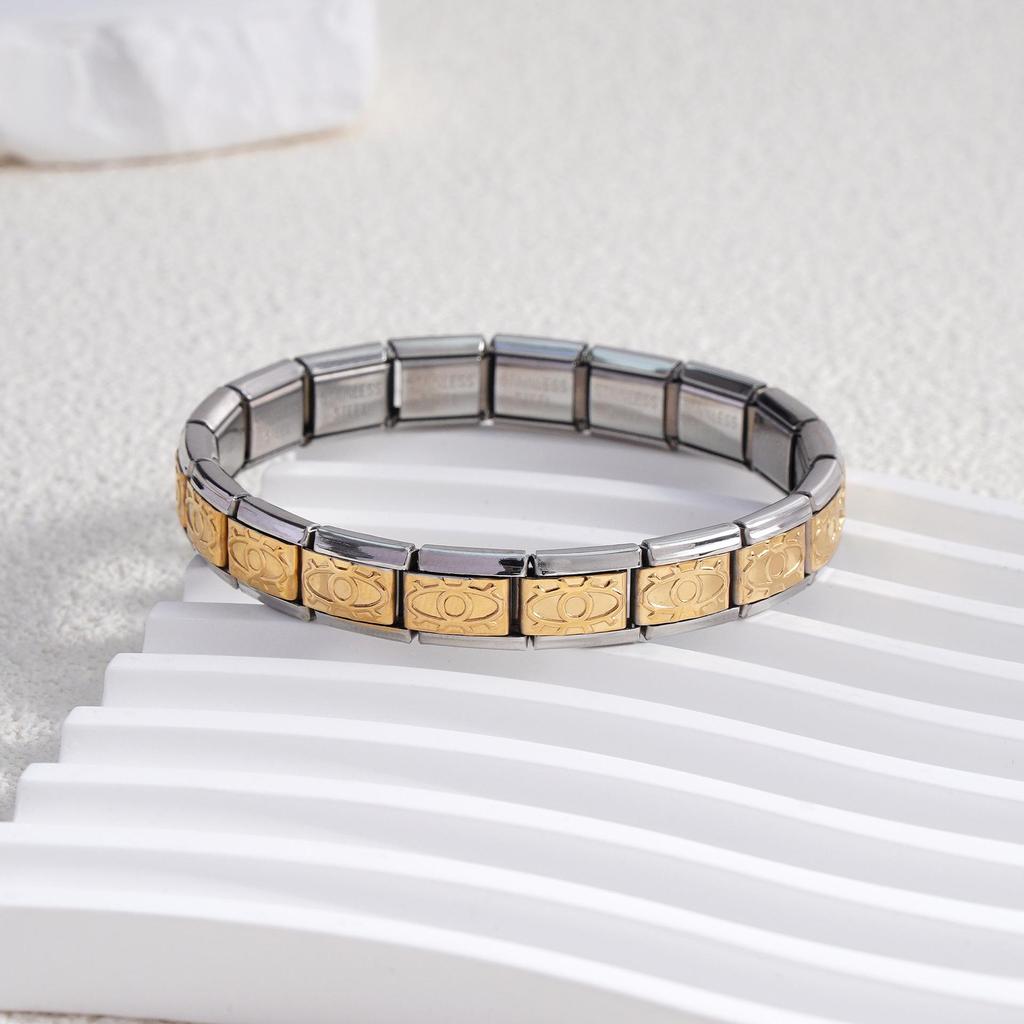 Italian Stainless Steel Love Heart & Star Modular Bracelet - Detachable Elastic Watch Band, European & American Fashion.