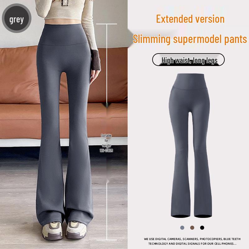 Women's Black Micro-Flare Yoga Pants - Slimming, Elastic, Plush, Extended Autumn/Winter Base Layer