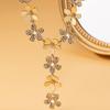 Elegant Floral Double-Row Pendant Necklace Women Full Rhinestone CZ Zinc Alloy Chain 41-50cm Adjustable Party Casual Wear