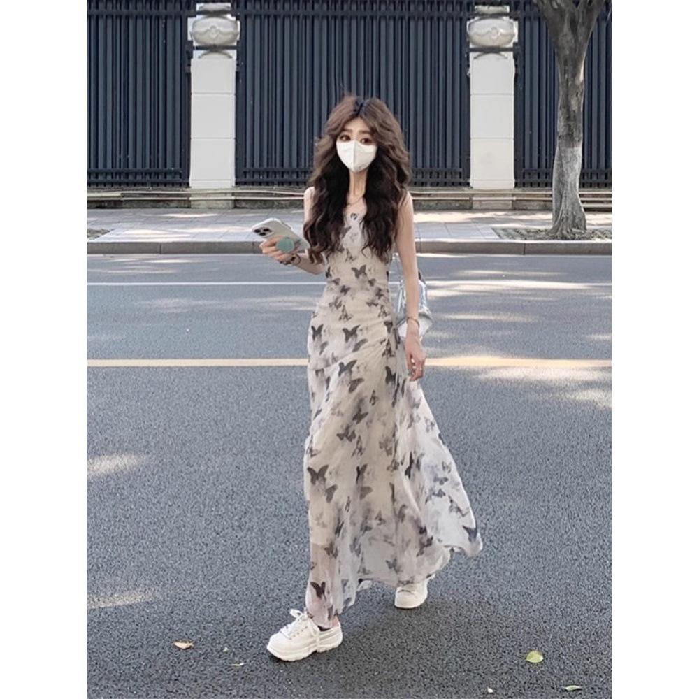 

Пляжный отдых платье-сарафан с бабочкой новый универсальный женский летний цветочный сарафан тайский M