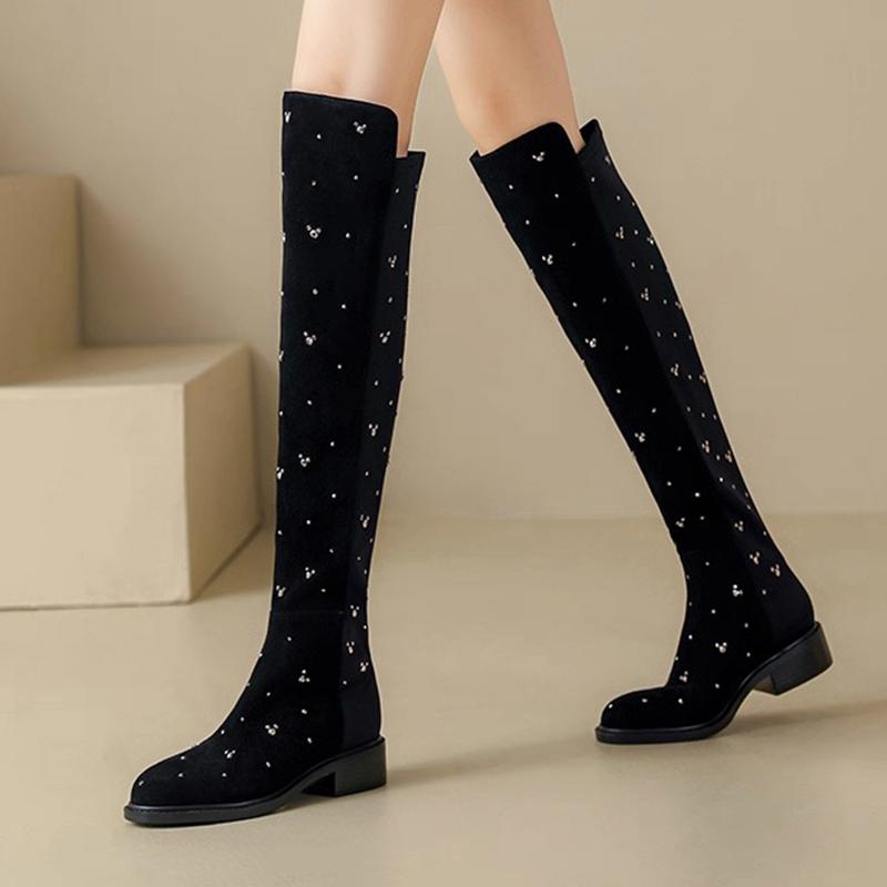 Crystal High Boots for Women Fashion Dress Heeled Shoes Winter Over The Knee Chelsea Botas 2025 New Casual Zapatillas De Mujer