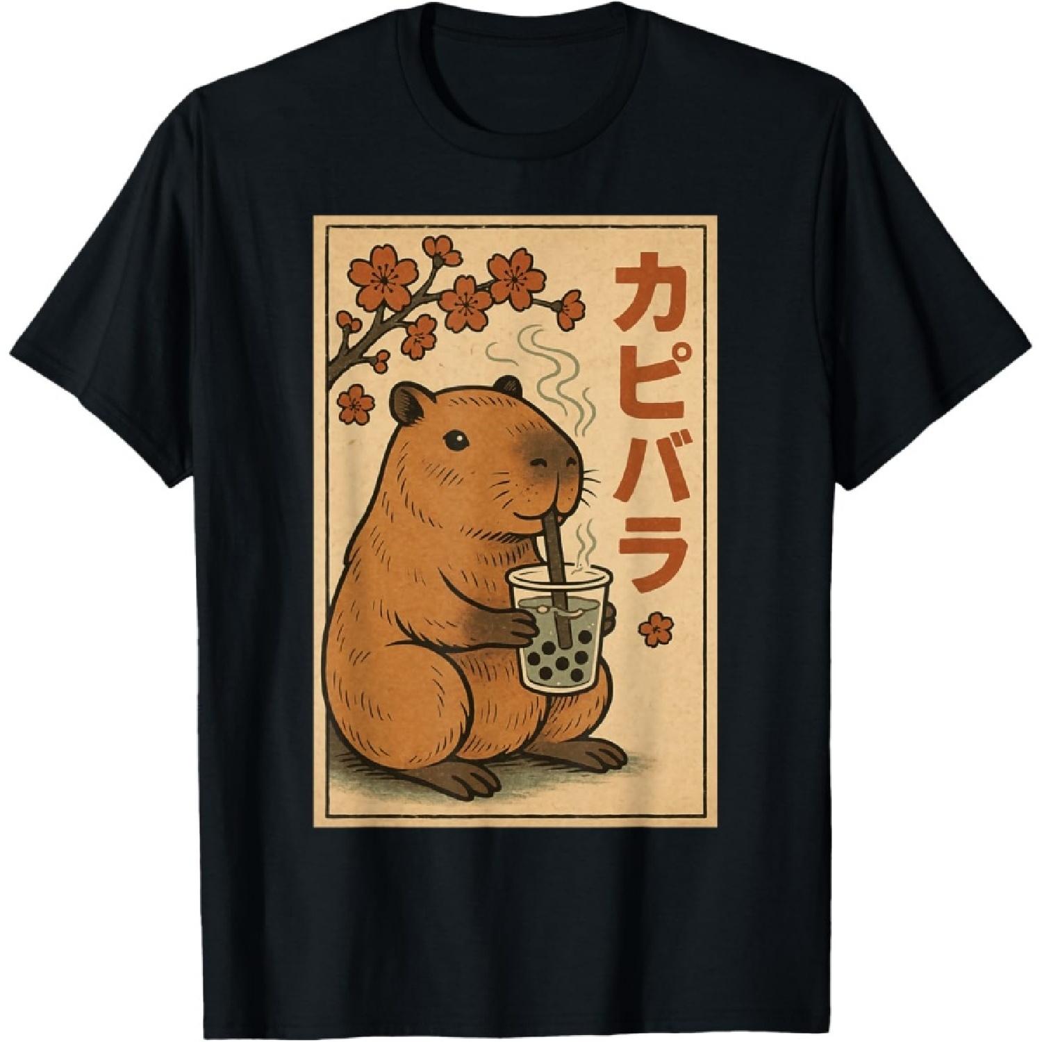 Capybara Bubble Tea Graphic Kawaii Japanese Vintage Capibara T-Shirt S