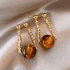 Maillard Round Tiger Eye Stone Pendant Gold Beaded Chain Hanging Earrings New Jewelry Fashion Accessories for Womens