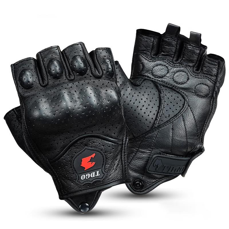 Summer Motorcycle Fingerless Gloves Accessories Goatskin Leather Half Finger Gloves Motocross Gant Moto Guantes Moto Verano