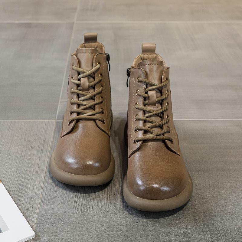 

Первый слой коровьей кожи ботинки Мартин для женской осени и зимы 2025 года новые кожаные на шнуровке повседневные универсальные короткие кожаные ботинки для женщин 40