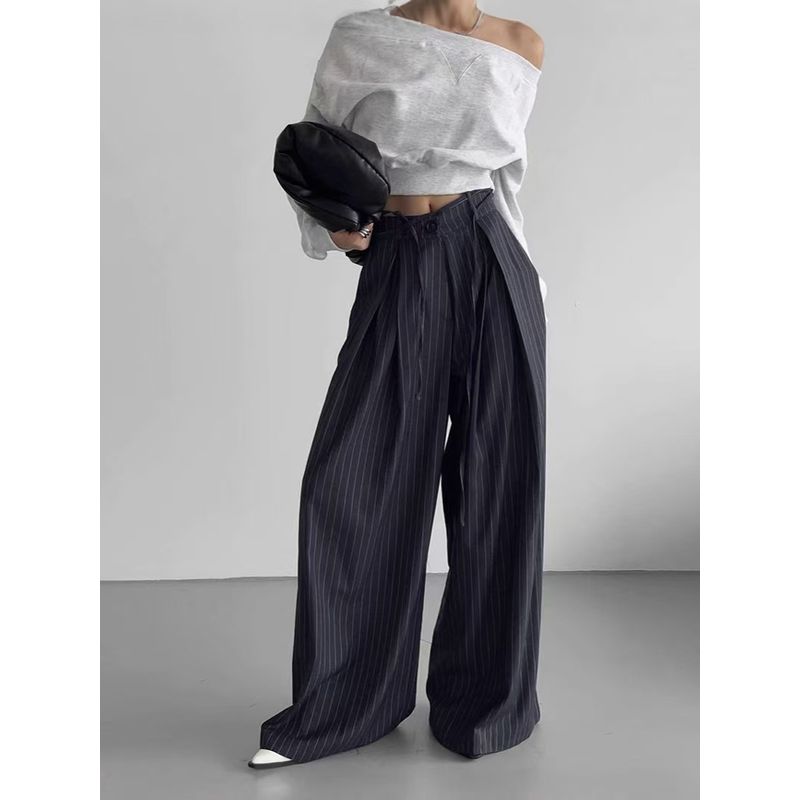 European and American Fashion High Waist Stripe Loose Drape Casual Suit Pants High Waisted Striped Pants