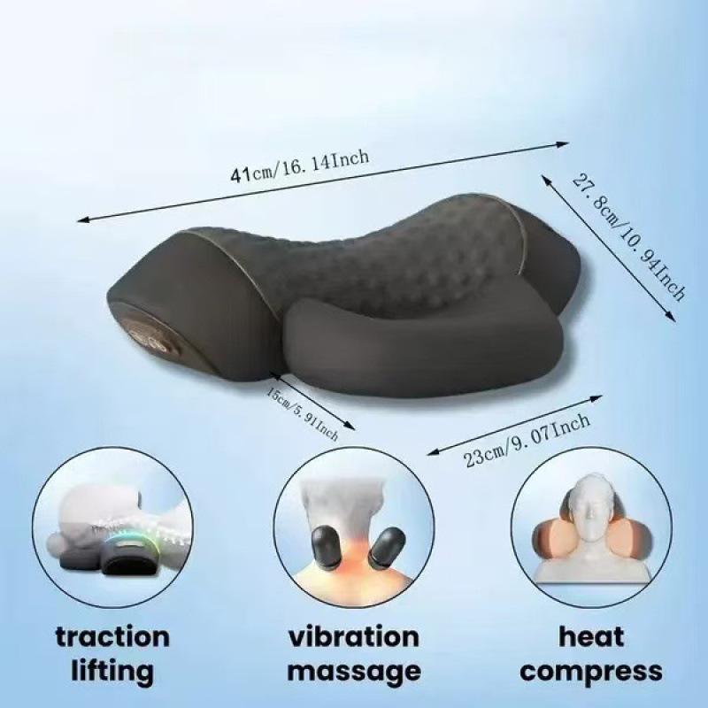Heated Vibration Neck Massager Pillow with Cervical Traction & Memory Foam Neutral English Packaging