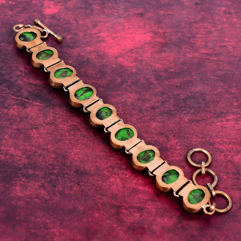 Copper Green Turquoise Bracelet Copper Adjustable Chain Bracelet Gemstone Jewelry