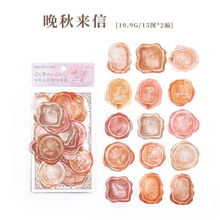 30 Pieces White Ink Watercolor Wax Seal Stickers Vintage Letter & Emblem Design For Gift Box Sealing Envelope Decor