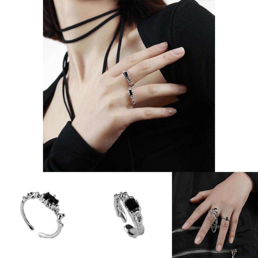 Luxurious Style Ins Womens Ring With Adjustable Open Design And Unique Black Features Zircon