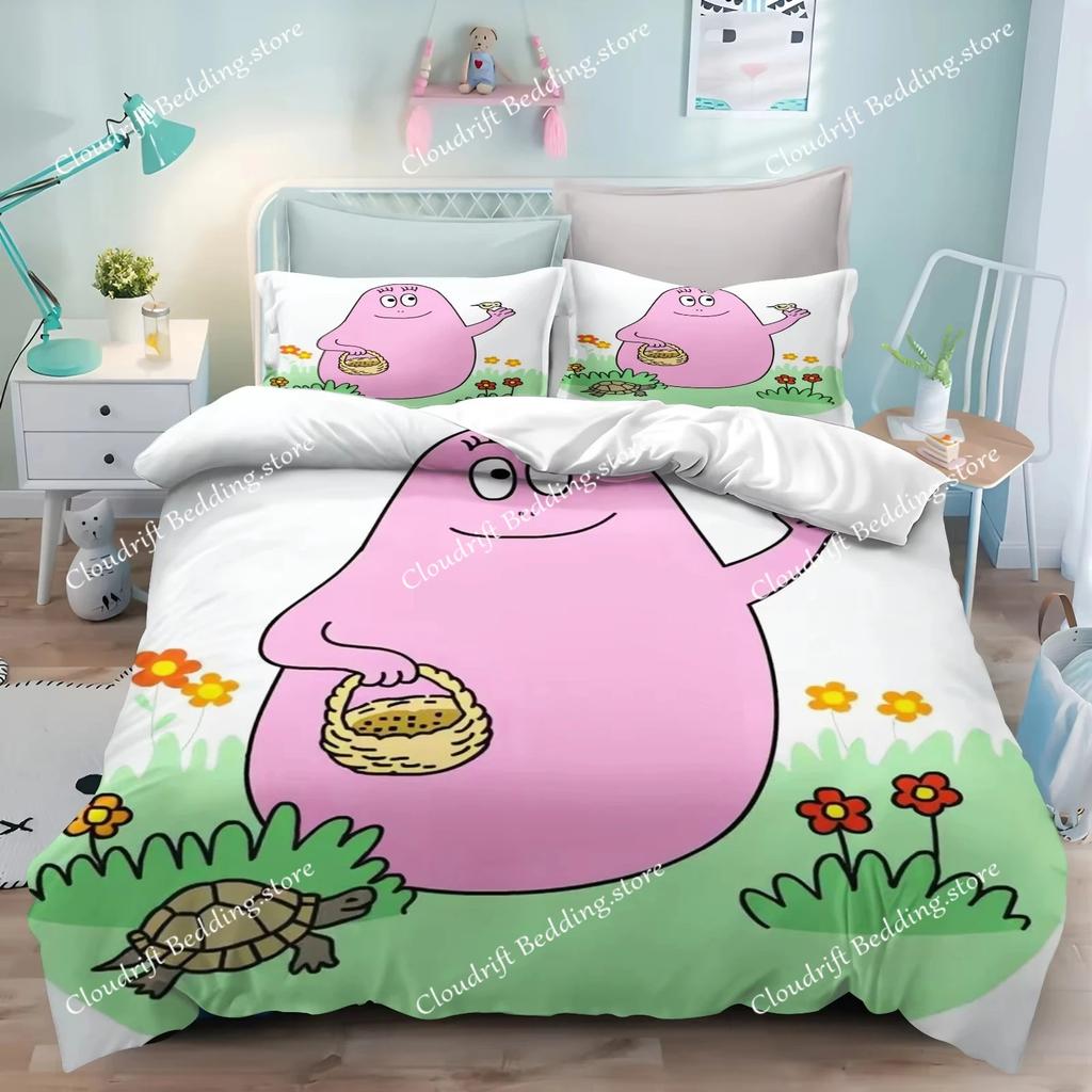 New 3D Print Cartoon L-Les B-Barbapapa Bedding Set Double Twin King Duvet Cover Comforter Pillowcase Boys Girls Adults Bedroom