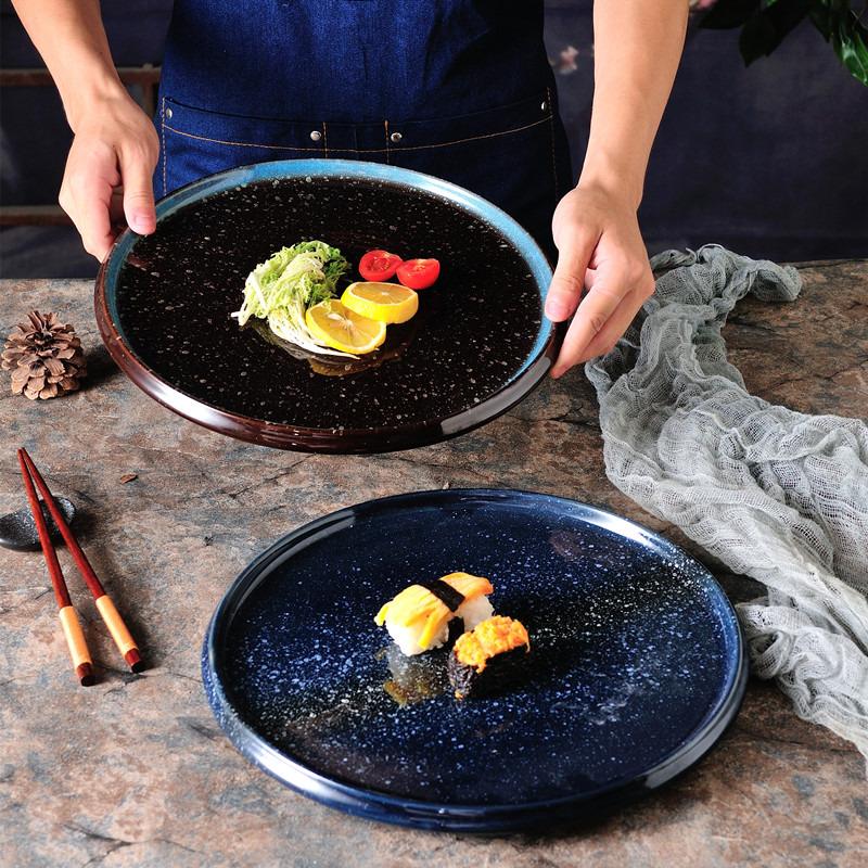 Steak plate plate Household creative black sushi Commercial Japanese food Dim sum flat plate breakfast dishes and plates sets