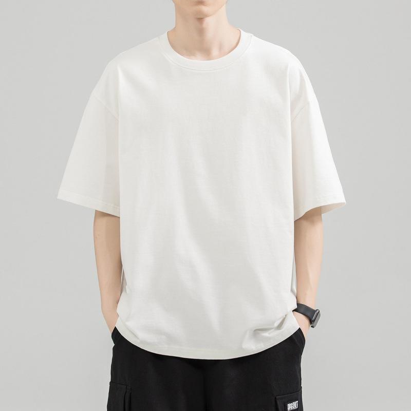 Summer new cotton short-sleeved T-shirt men's loose casual solid color t half-sleeved bottoming shirt white clothes