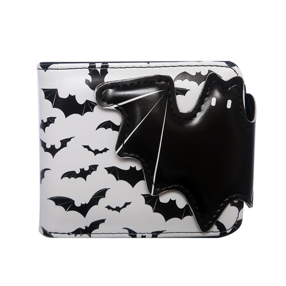 Long Strap Foldable Coin Purse Multi-Functional Halloween PVC Wallet Bat Ghost Print Wallet  Travel Style D